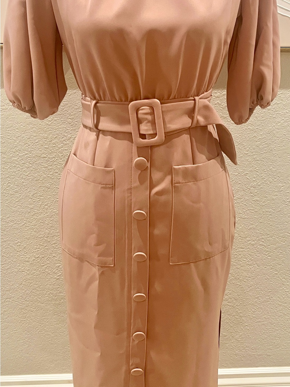 ASOS Blush Pink Belted Button-Front Midi Dress